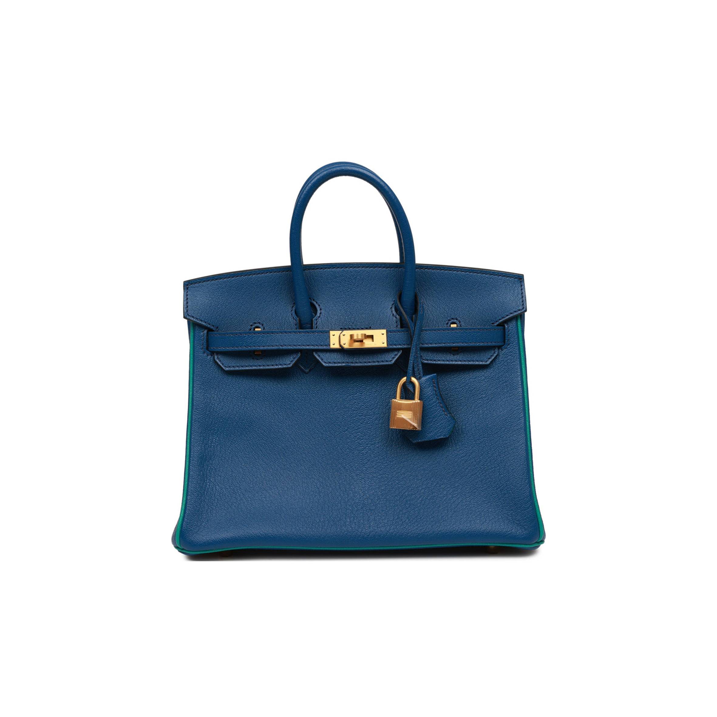 H**me5 SPECIAL ORDER (HSS) BIRKIN 25 BLEU SAPHIR AND VERT VERTIGO CHEVRE BRUSHED GOLD HARDWARE HANDMADE (25.cm) Master Quality